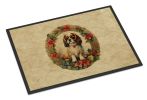 English Toy Spaniel Christmas Flowers Doormat Front Door Mat Indoor Outdoor Rugs for Entryway, Non Slip Washable Low Pile, 24H X 36W
