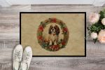 English Toy Spaniel Christmas Flowers Doormat Front Door Mat Indoor Outdoor Rugs for Entryway, Non Slip Washable Low Pile, 24H X 36W